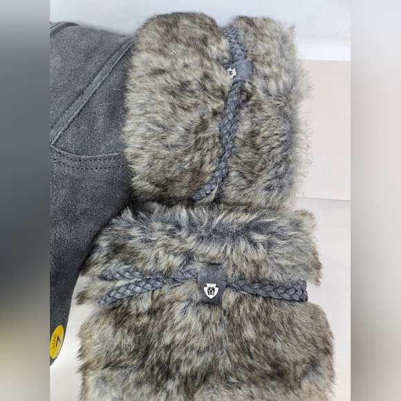 Minnetonka Womens Everett Boots Sz 7 Charcoal Suede Faux Fur Braided Suede Tie - Picture 7 of 14